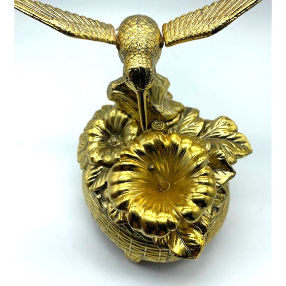 Vintage Gold Tone Metal Hummingbird Music Box Japan Articulating Wing Movement - Picture 4 of 9